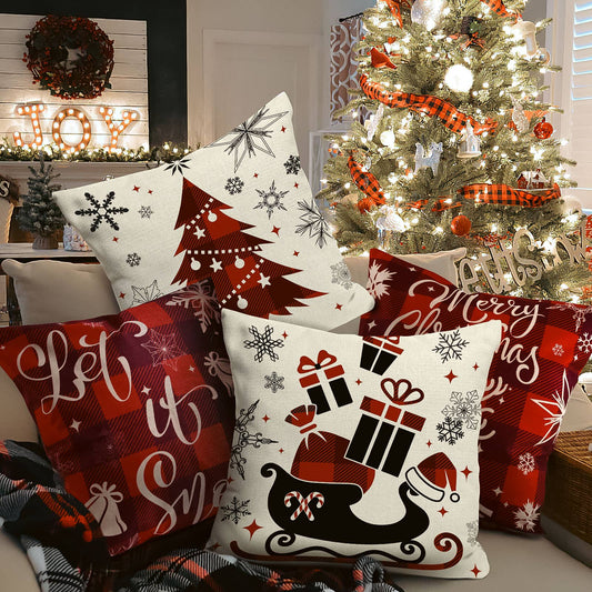 18" Christmas Plaid Pillow Covers