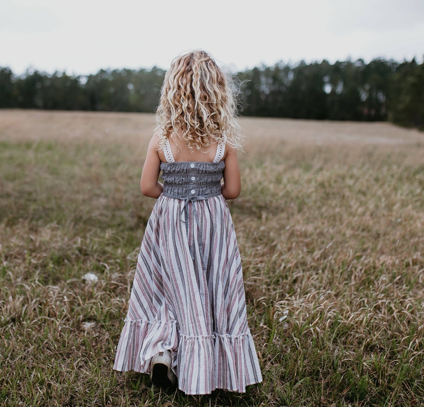 Girls Pink and Gray Denim Stripe Maxi Dress by Wren & James