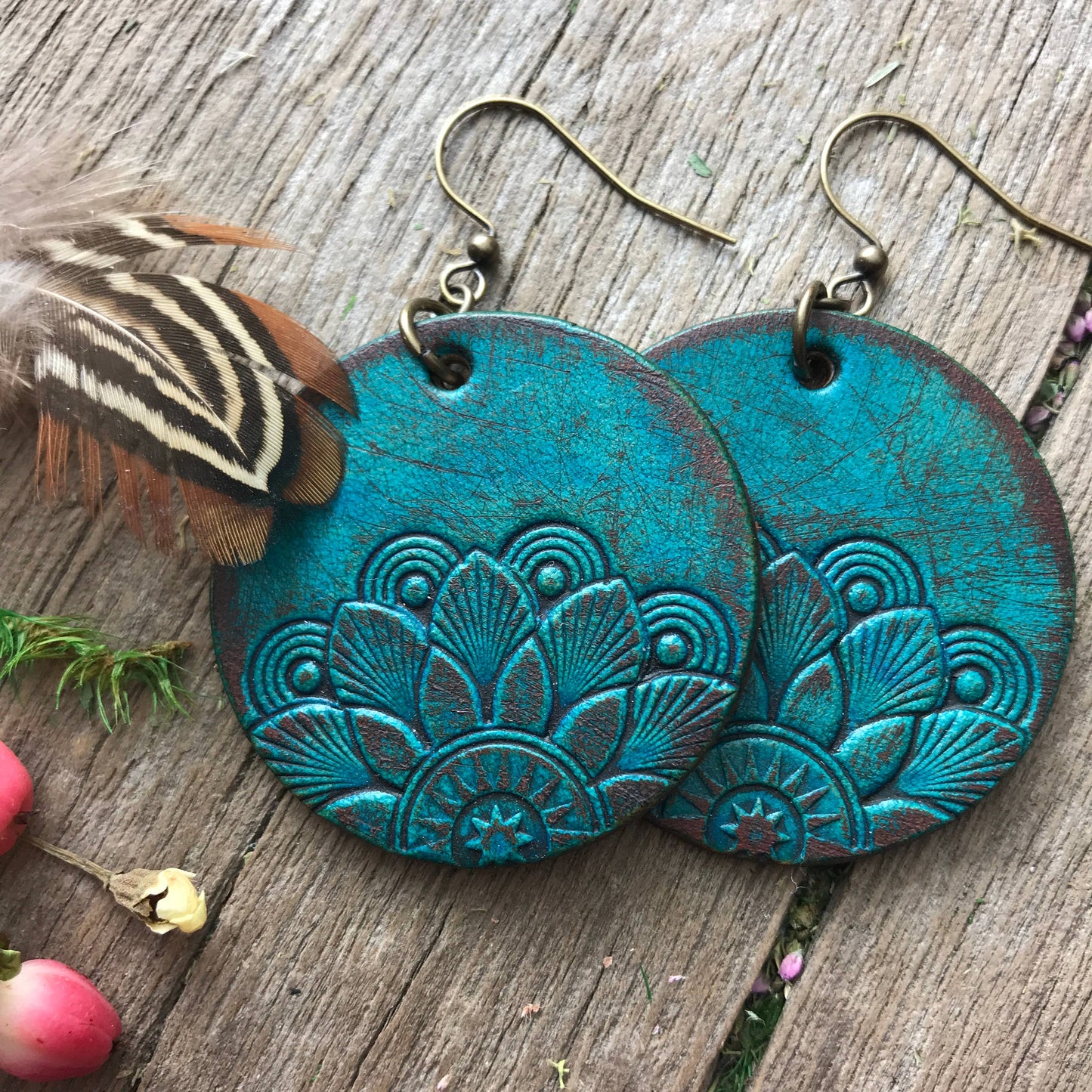 Mandala Circle Leather Earrings