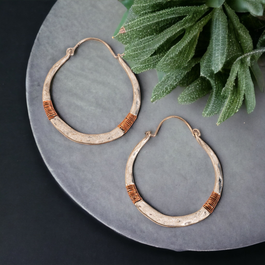 Wild Spirit Western Silver and Copper Hammered Hoop Earrings