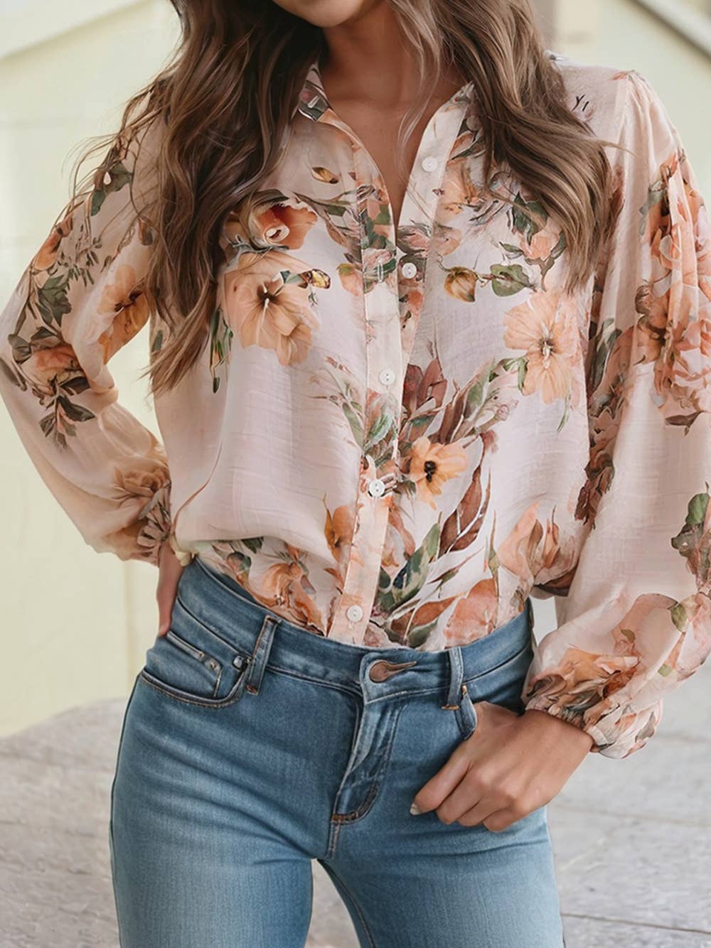 Floral Puff Sleeve Lightweight Blouse