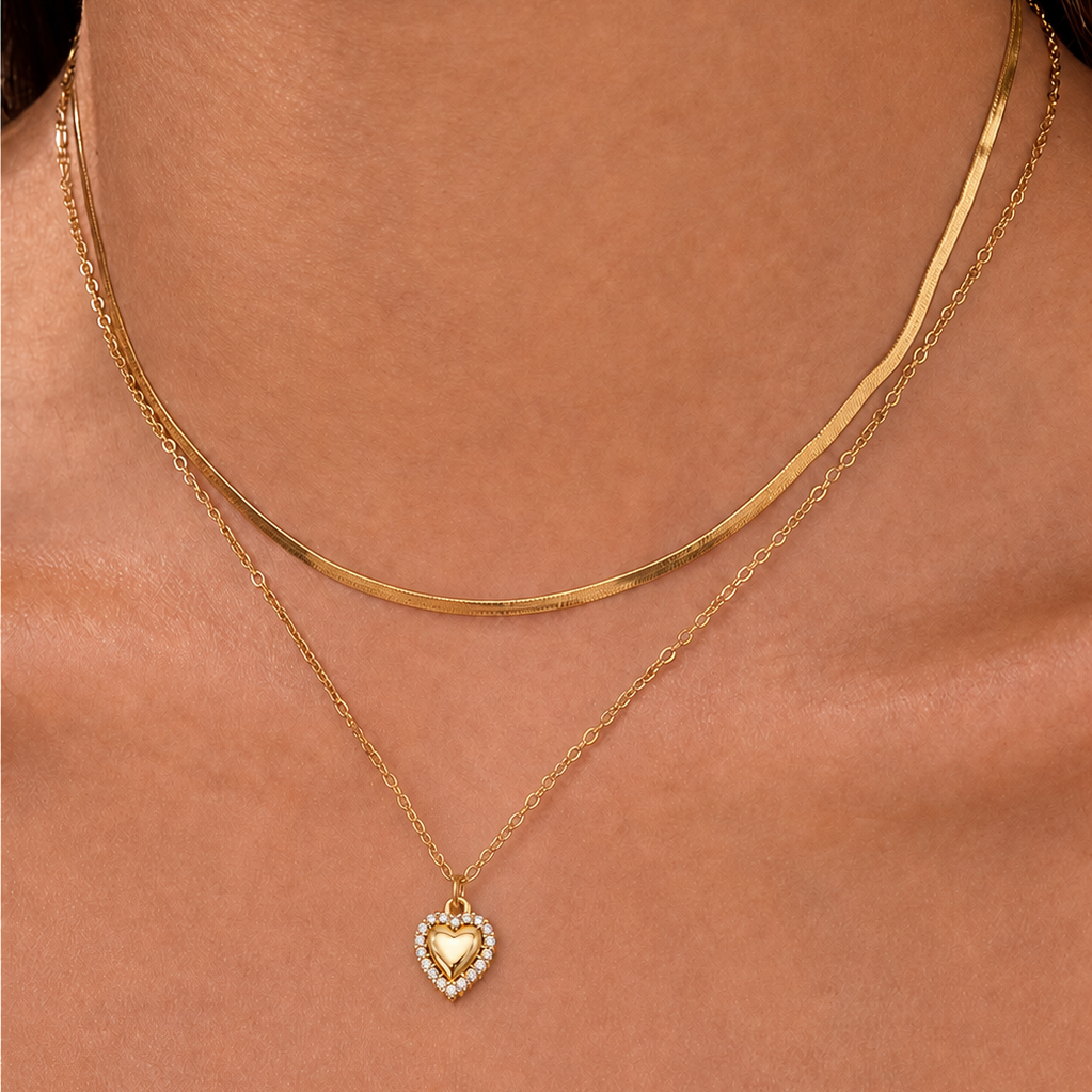 Gold Layered Sparkle Heart Necklace