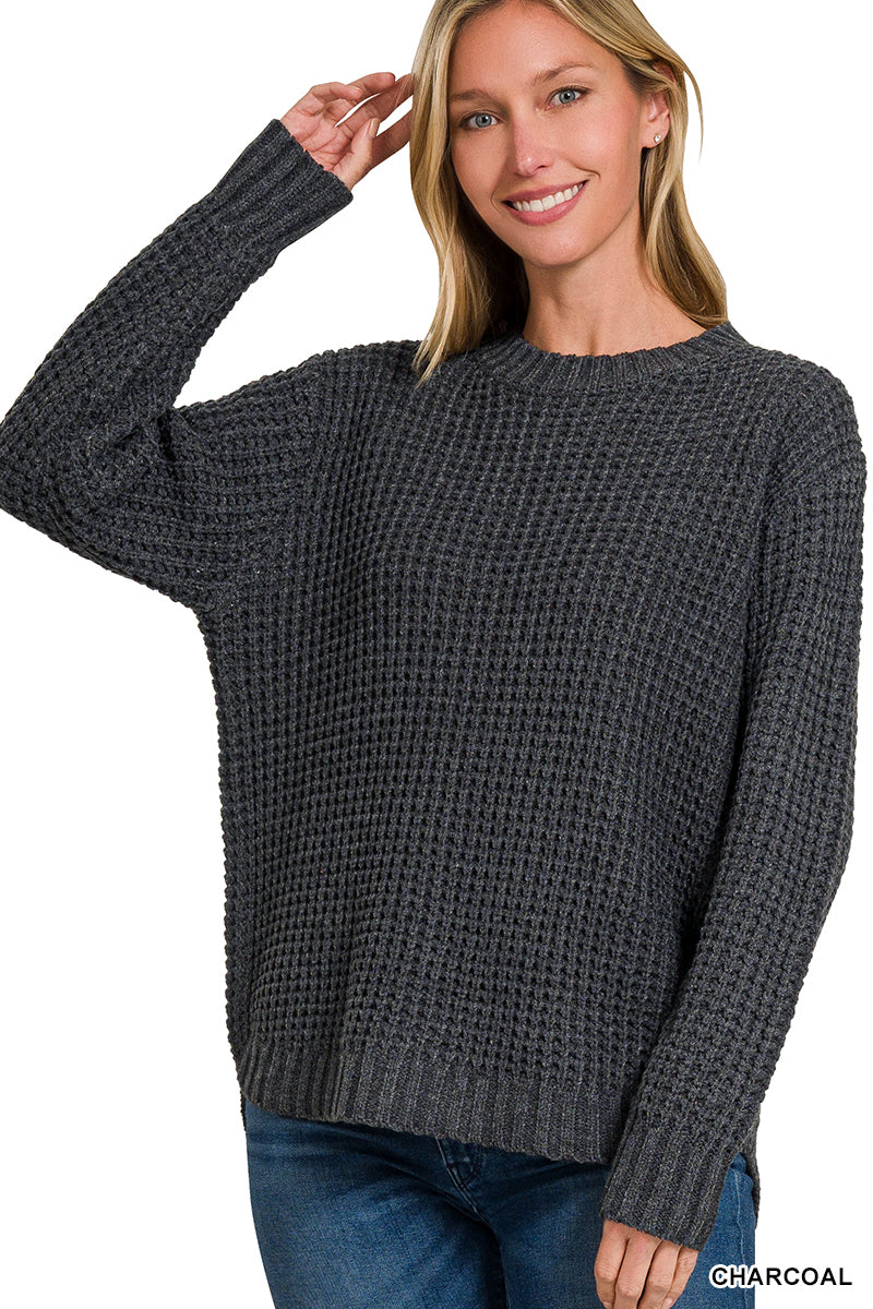 Hi-Low Waffle Sweater