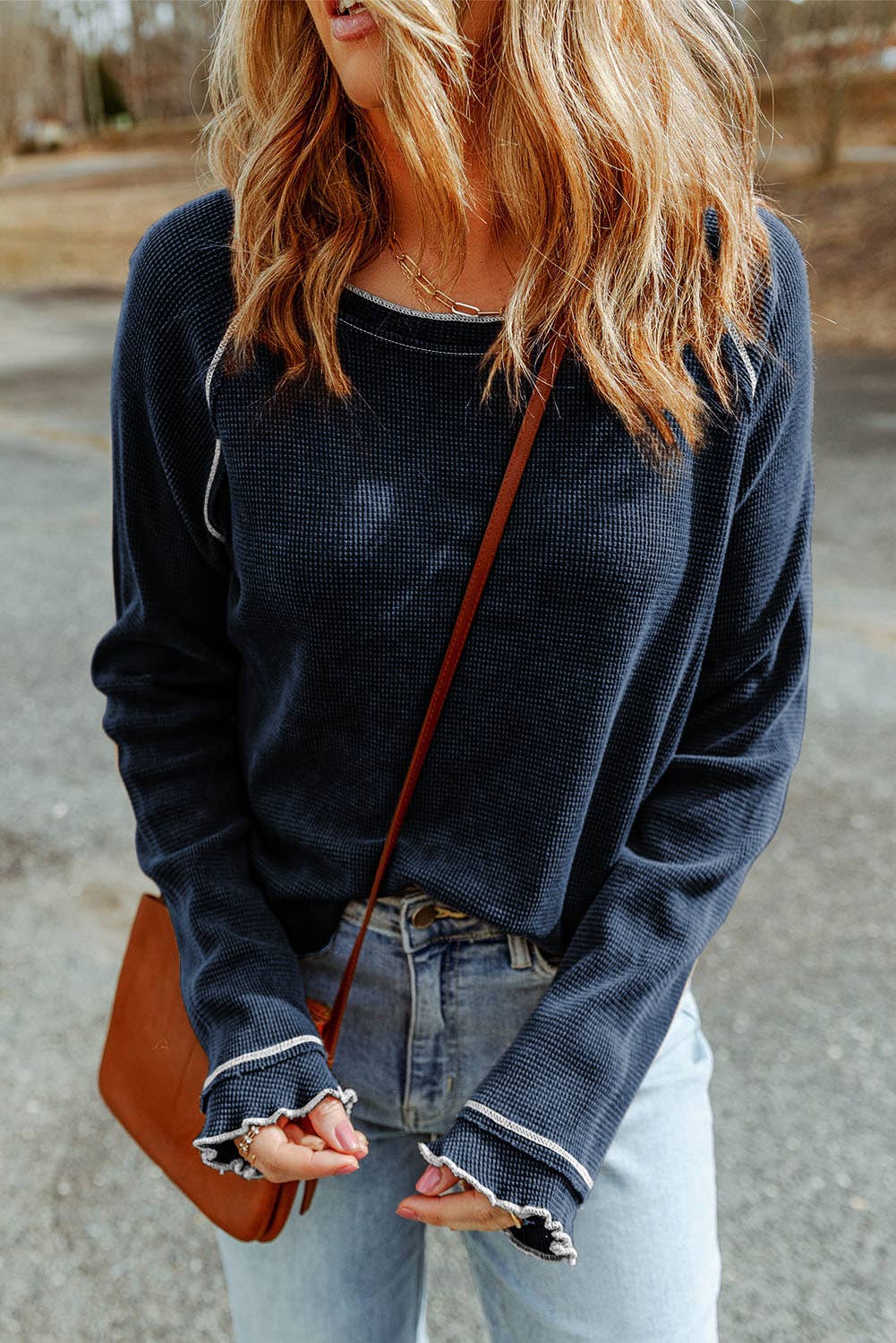 Casual Textured Long Sleeve Top