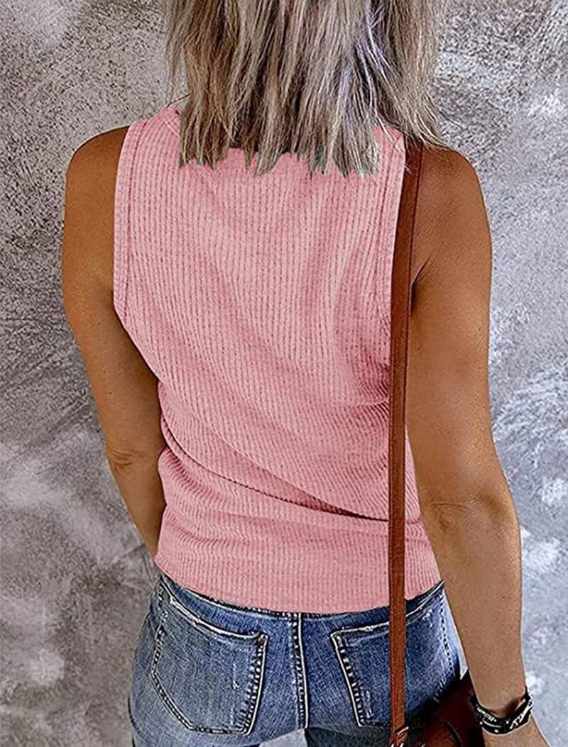 Fitted V-Neck Knit Button Tank