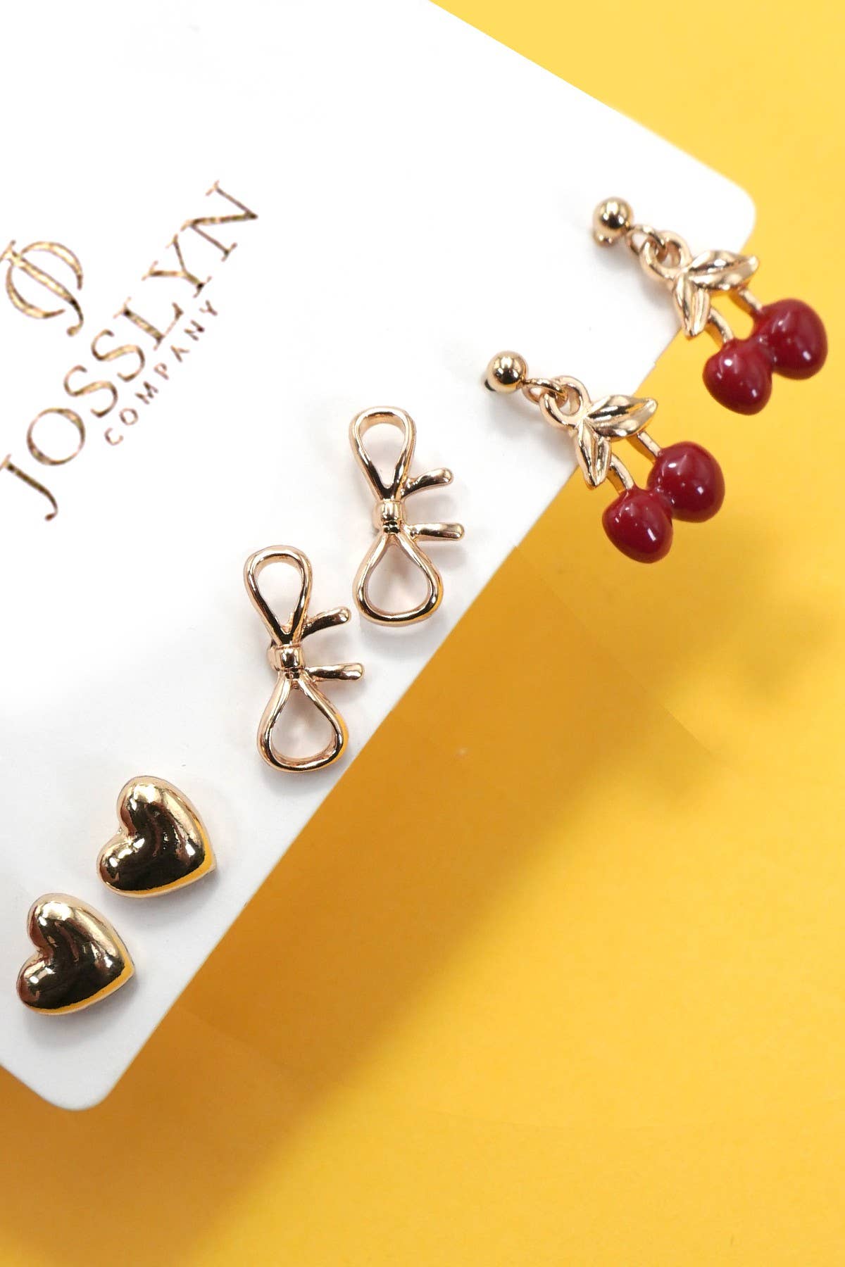 Cherry, Bow & Heart Stud Earring Set