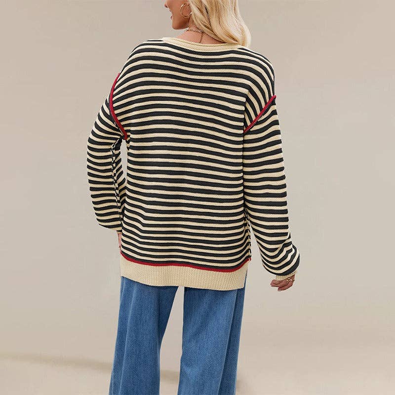 Loose Fit Striped Crewneck Sweater