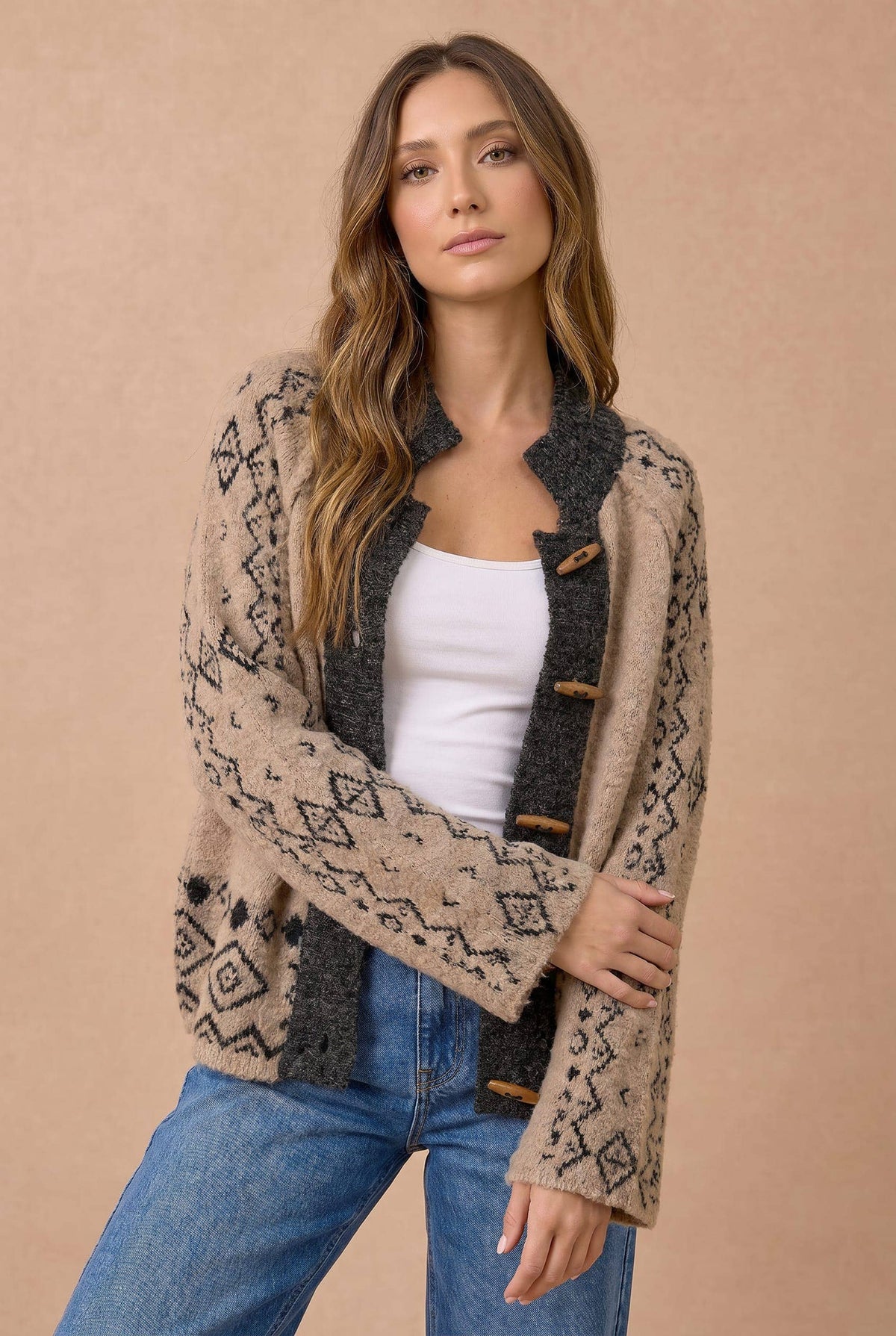 Plus Nordic Toggle Button Detail Sweater Cardigan