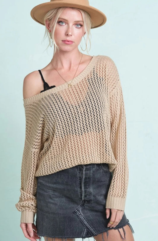Open Knit Cross Back Sweater