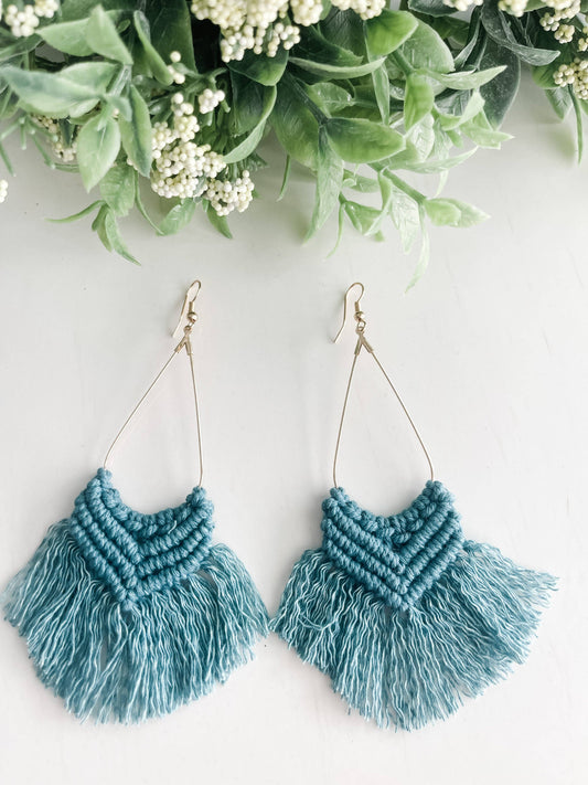 Teal Boho Macrame Earrings