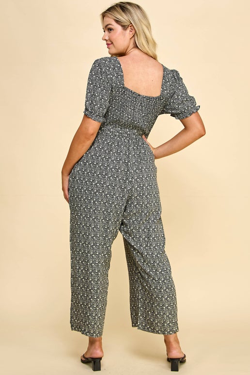 Floral Smocked Gaucho Jumpsuit