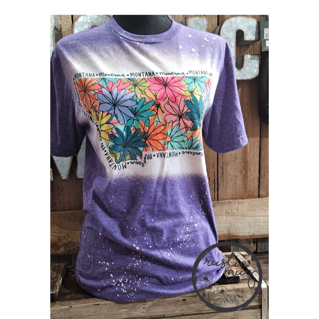 Montana Hand Lettered Floral Bleached Tee