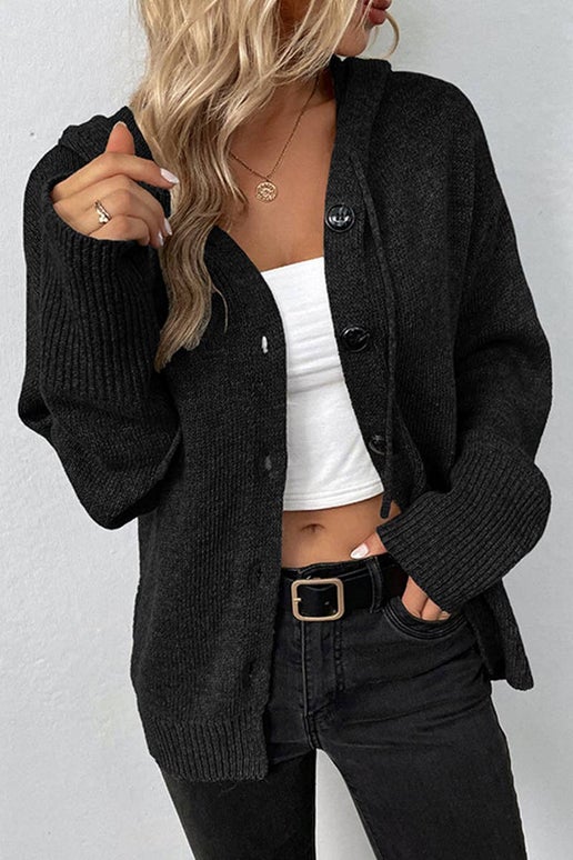 Button Down Open Front Hoodie Cardigan Sweater