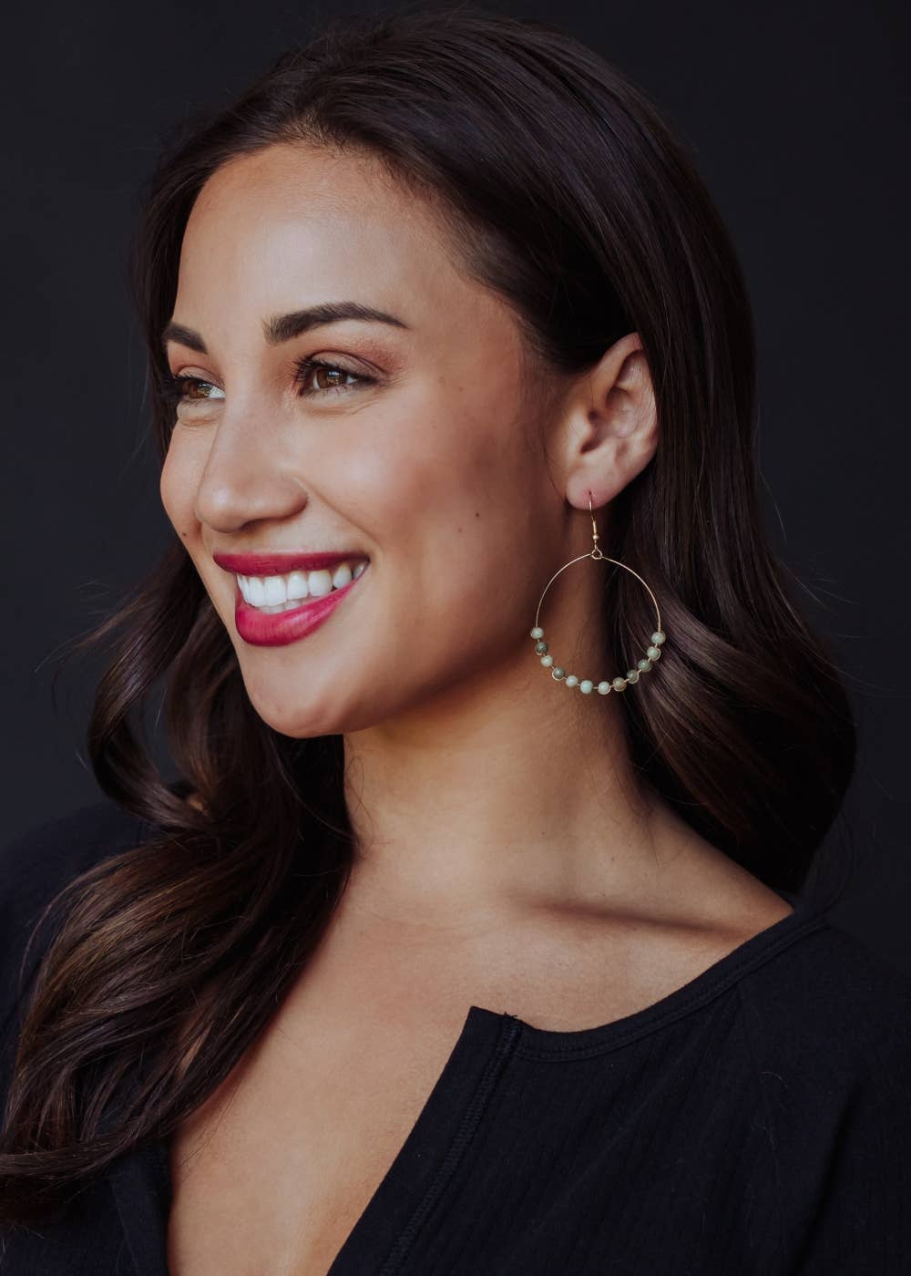 Gold/Sage Wire Dangle Hoop Earrings