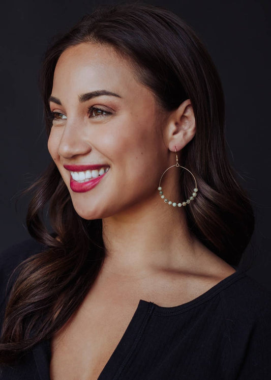 Gold/Sage Wire Dangle Hoop Earrings
