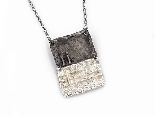 Abstract Rectangle Pewter Necklace