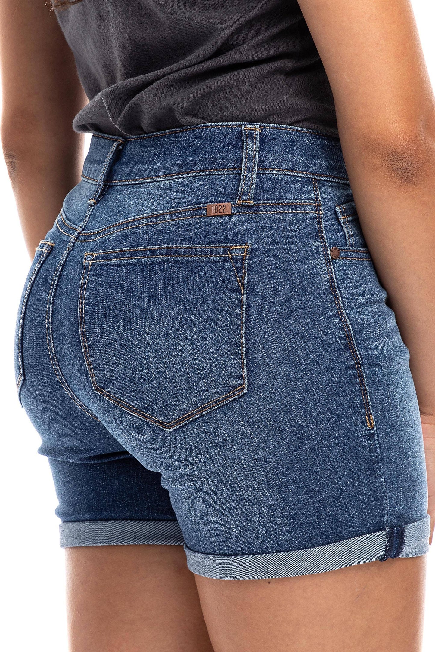 Eco-Friendly Roll Cuff Jean Shorts in Charlie