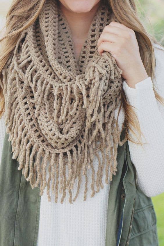 Knit Tassel Infinity Loop Scarf