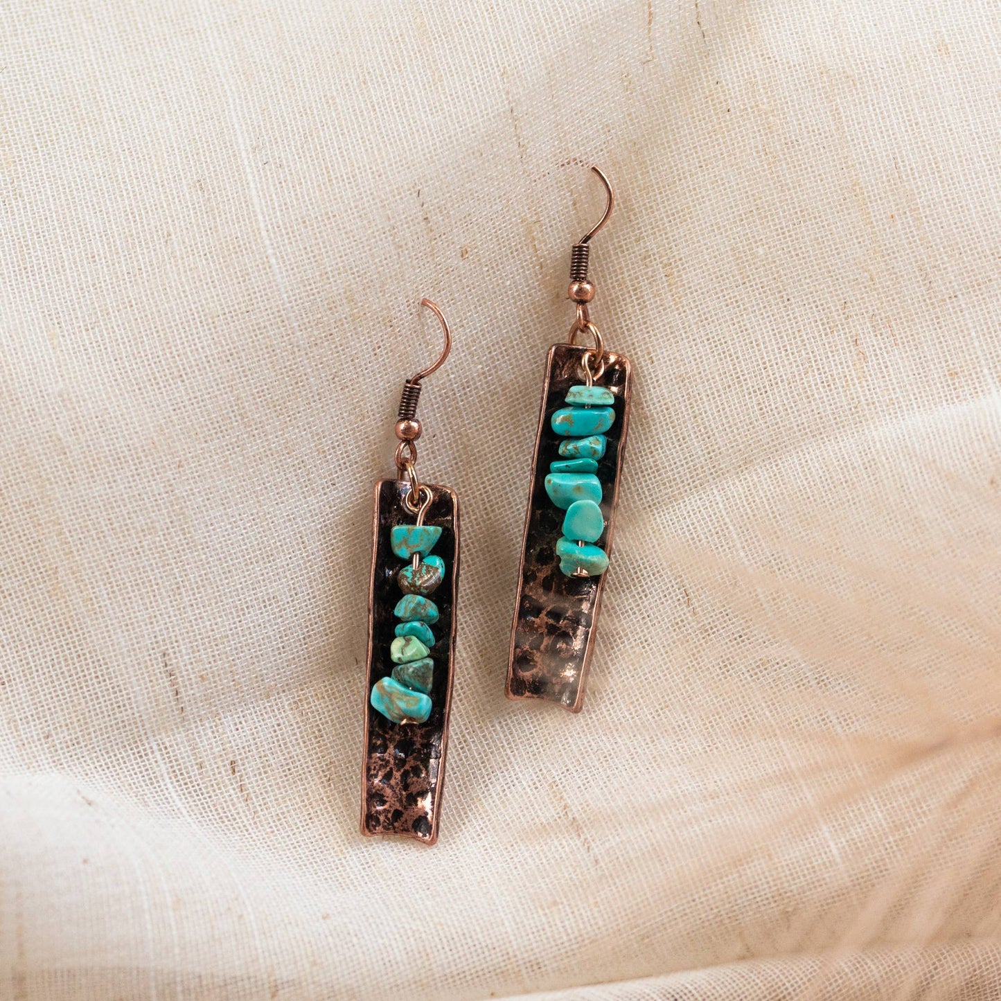 Wild Spirit Western Turquoise Stone Copper Bar Earrings