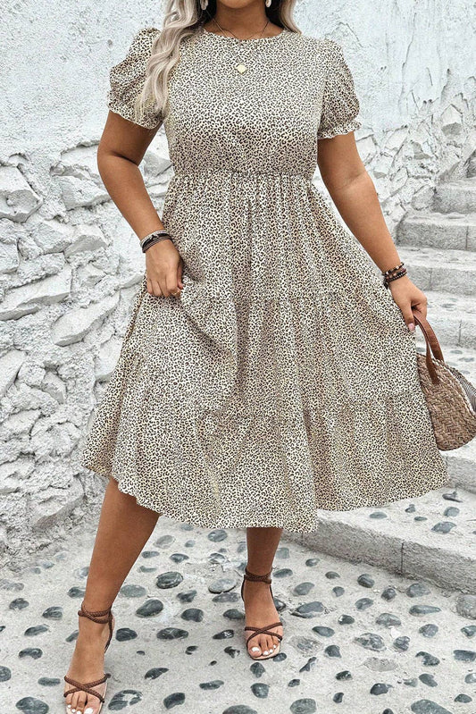 Plus Size Leopard Print Frill Trim Dress