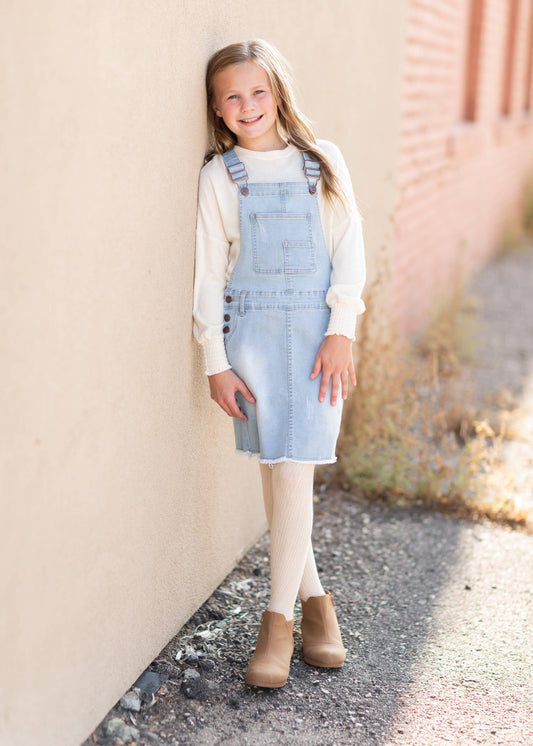 Girls Aria Denim Overall Jumper Dress