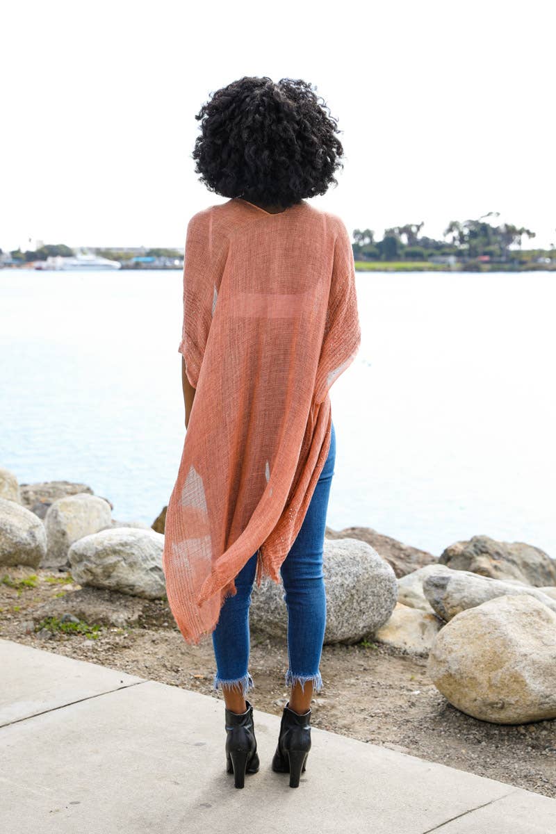 Lightweight Sheer Kimono with Sequin and Frayed Details
