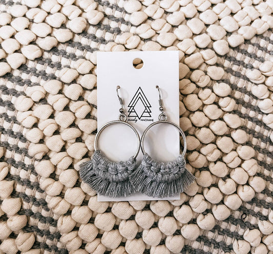 Macrame - Light Gray Round Earrings