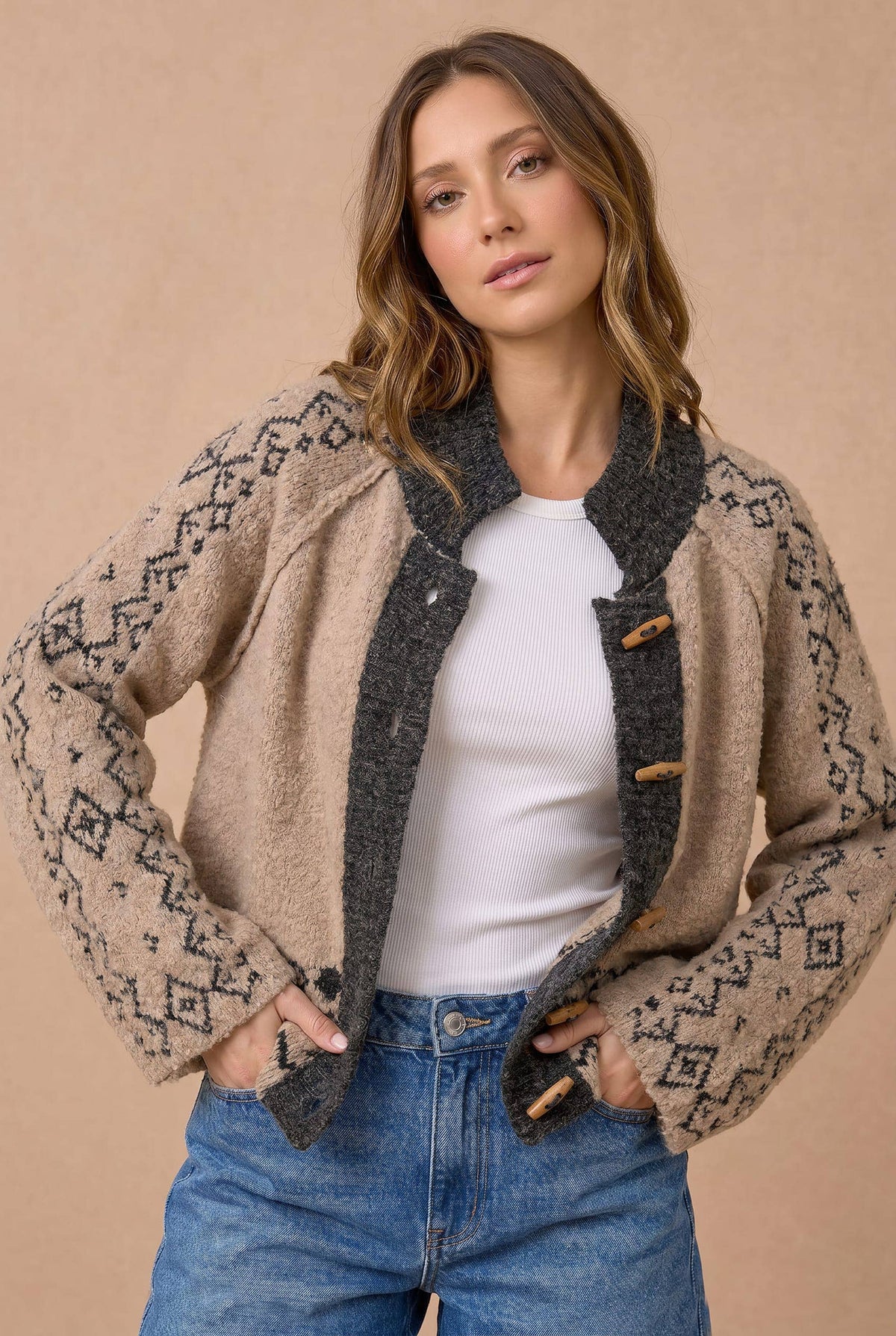 Nordic Toggle Button Detail Sweater Cardigan