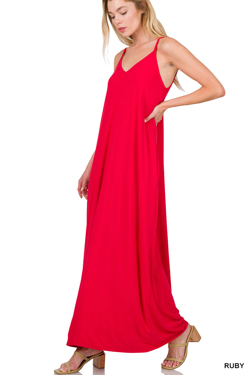 V-Neck Maxi Dress w/ Pockets