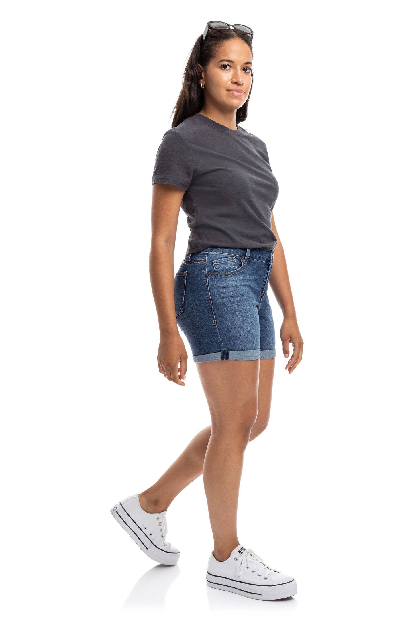 Eco-Friendly Roll Cuff Jean Shorts in Charlie