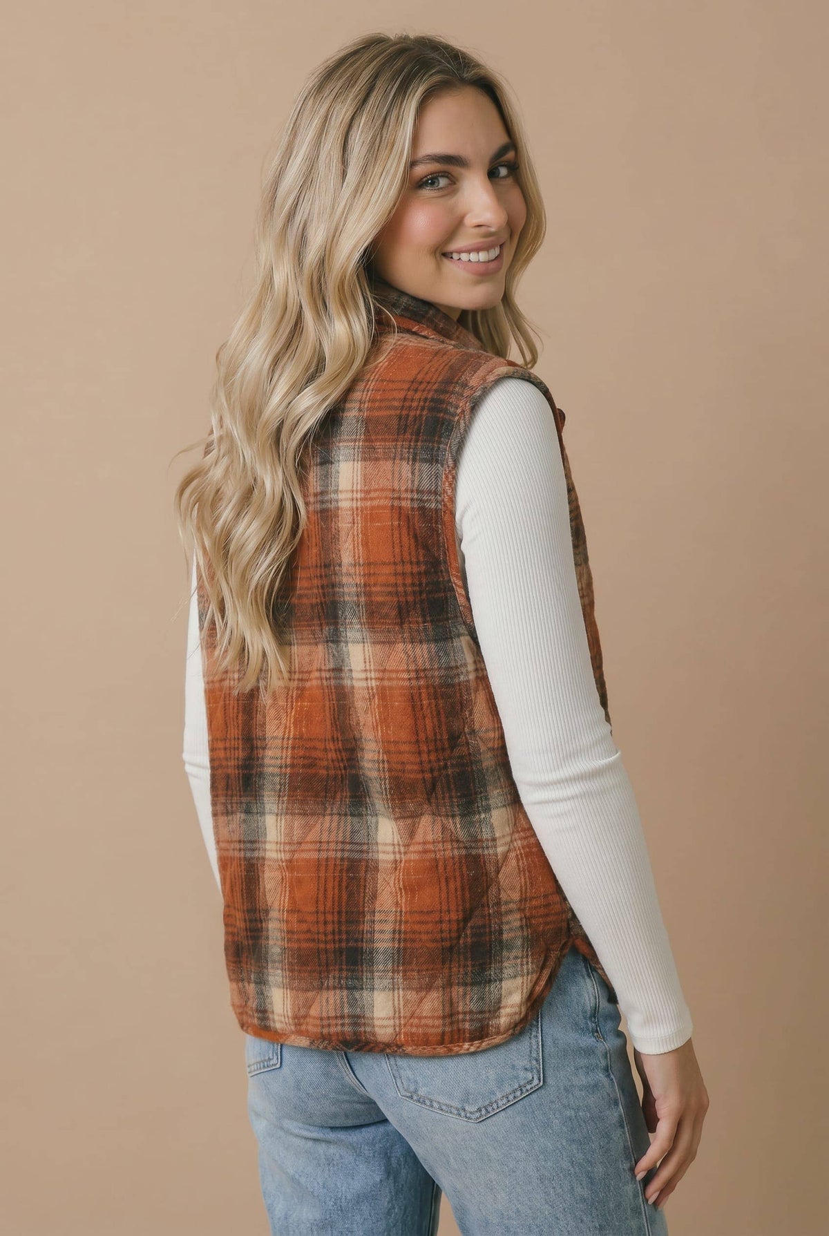 Plus Plaid Quilted Snap Button Puffer Vest