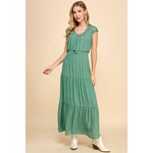 Lace Smocked Waist Tier Maxi Dress