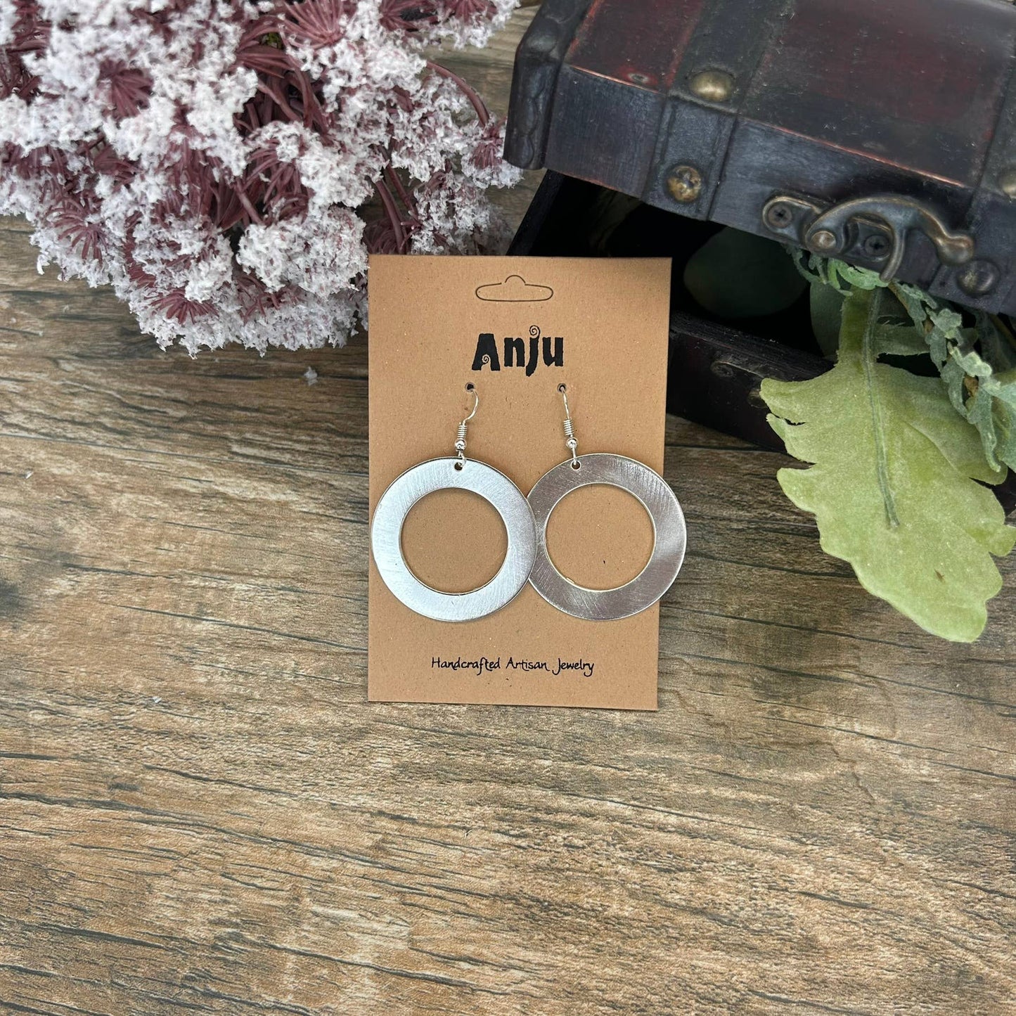 Thick Brushed Silver Circle Earrings