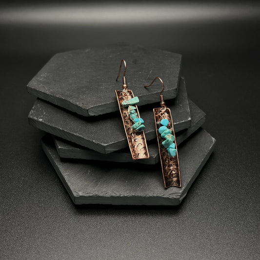Wild Spirit Western Turquoise Stone Copper Bar Earrings