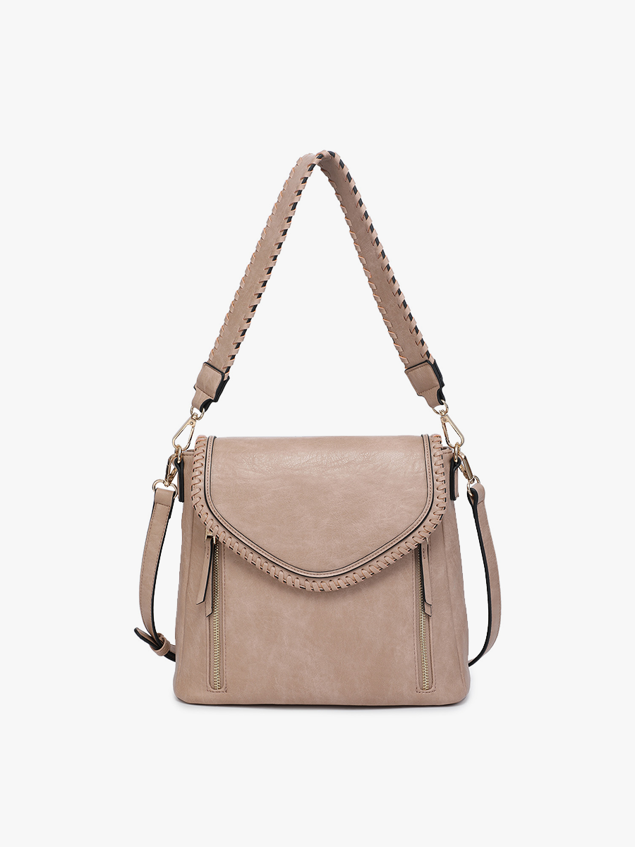 Lorelei Double Zip w/ Whipstitch Trim Crossbody Bag by Jen & Co