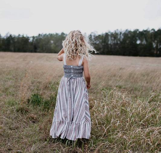 Girls Pink and Gray Denim Stripe Maxi Dress by Wren & James