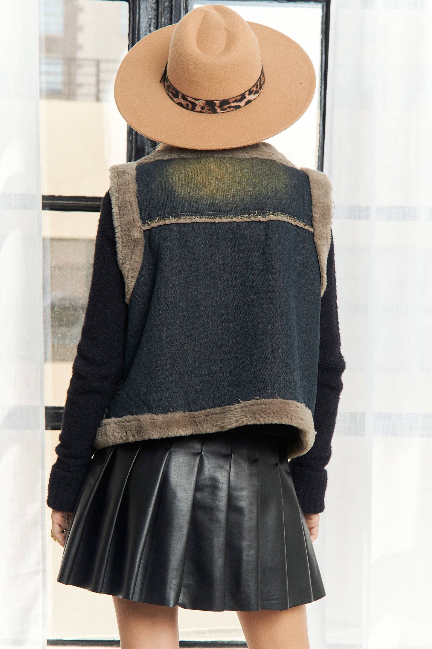 Faux Fur Denim Vest