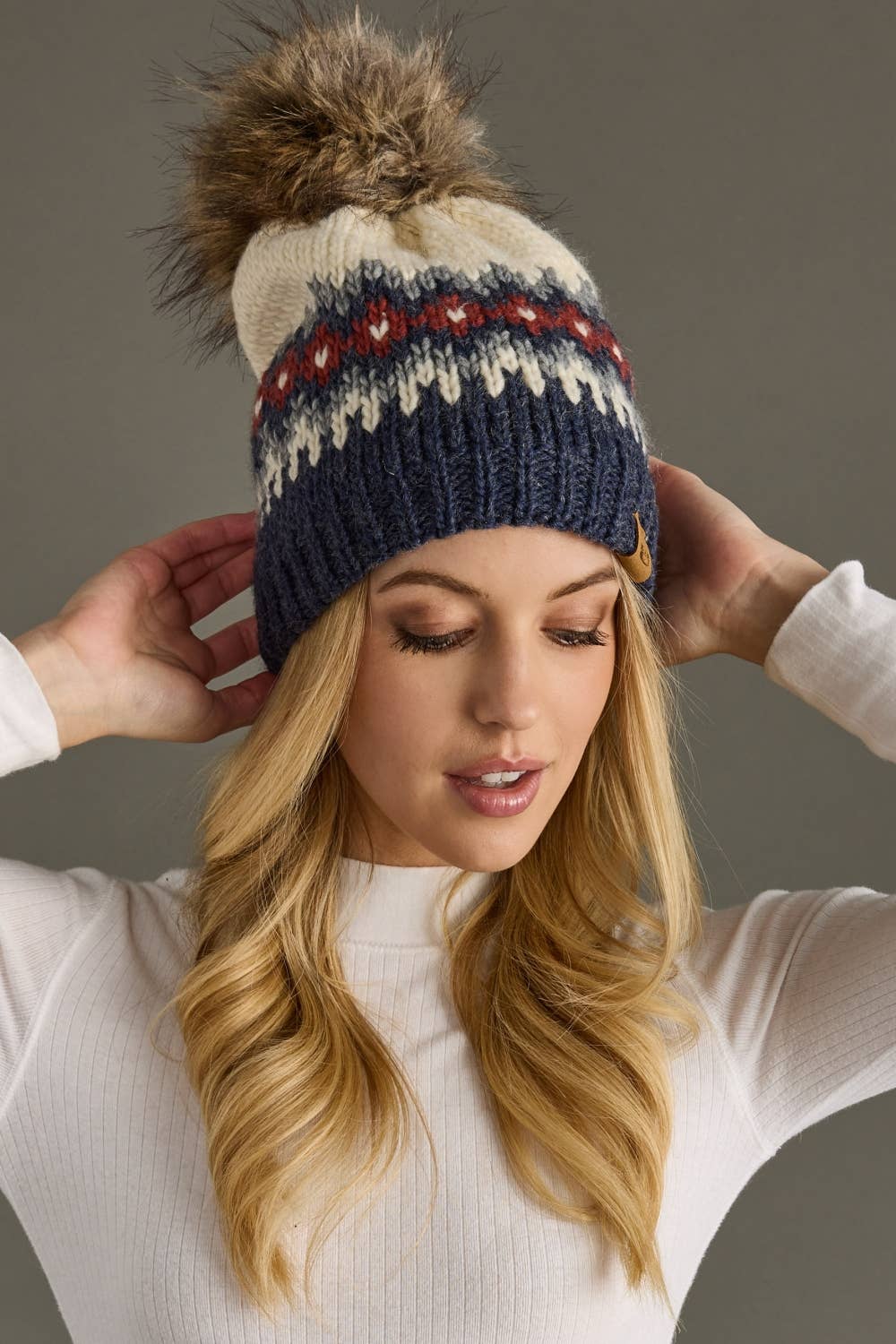 Cream, Blue, Red & Gray Hat