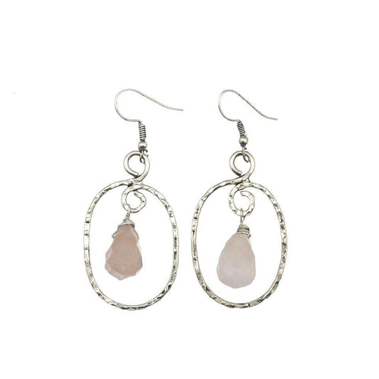 Banjara Rose Quartz Oval Frame Earrings