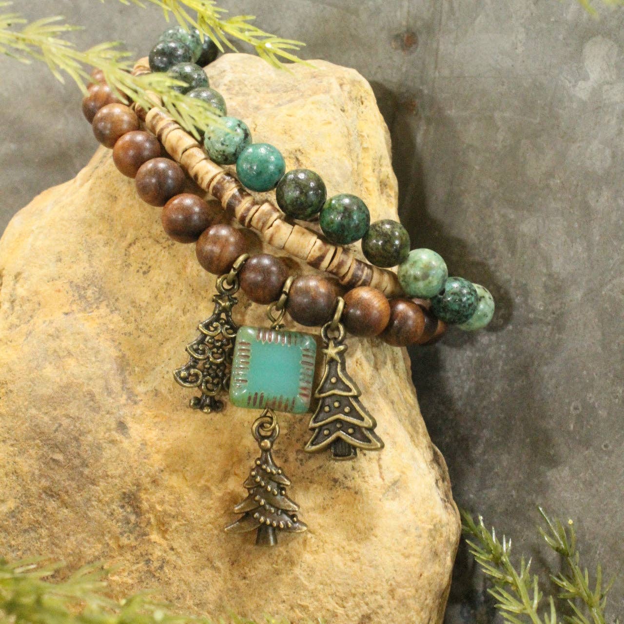 Czech Stone & In The Evergreens Stretch Bracelet
