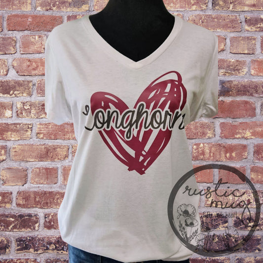 Longhorn Doodle Heart V Neck