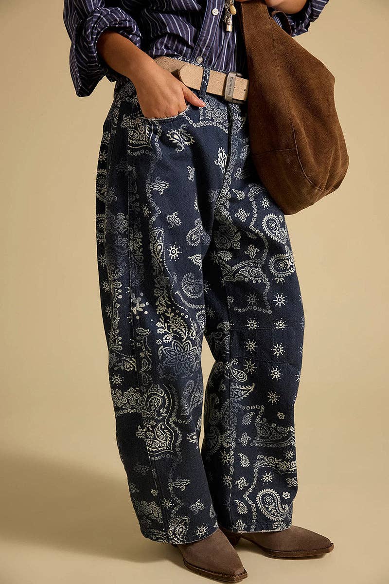 Paisley Print Barrel Jeans