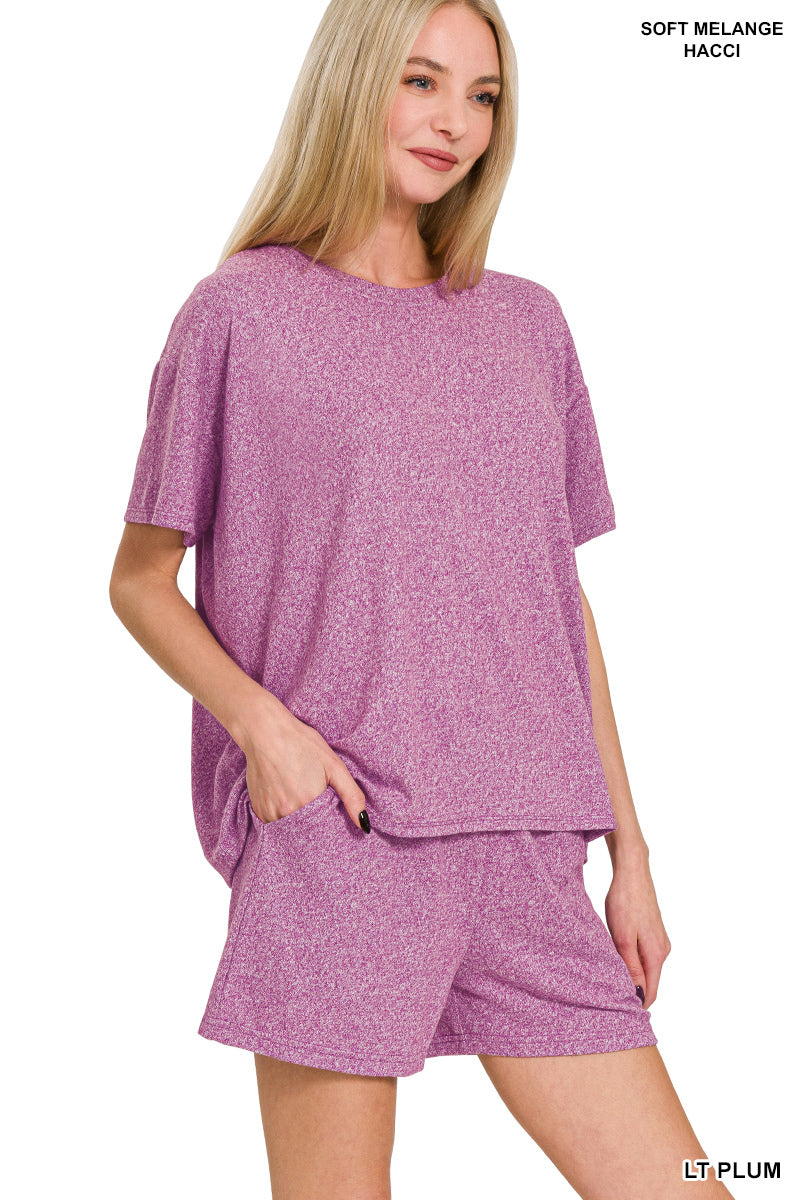 Heathered Knit Short Sleeve 2pc Lounge Set