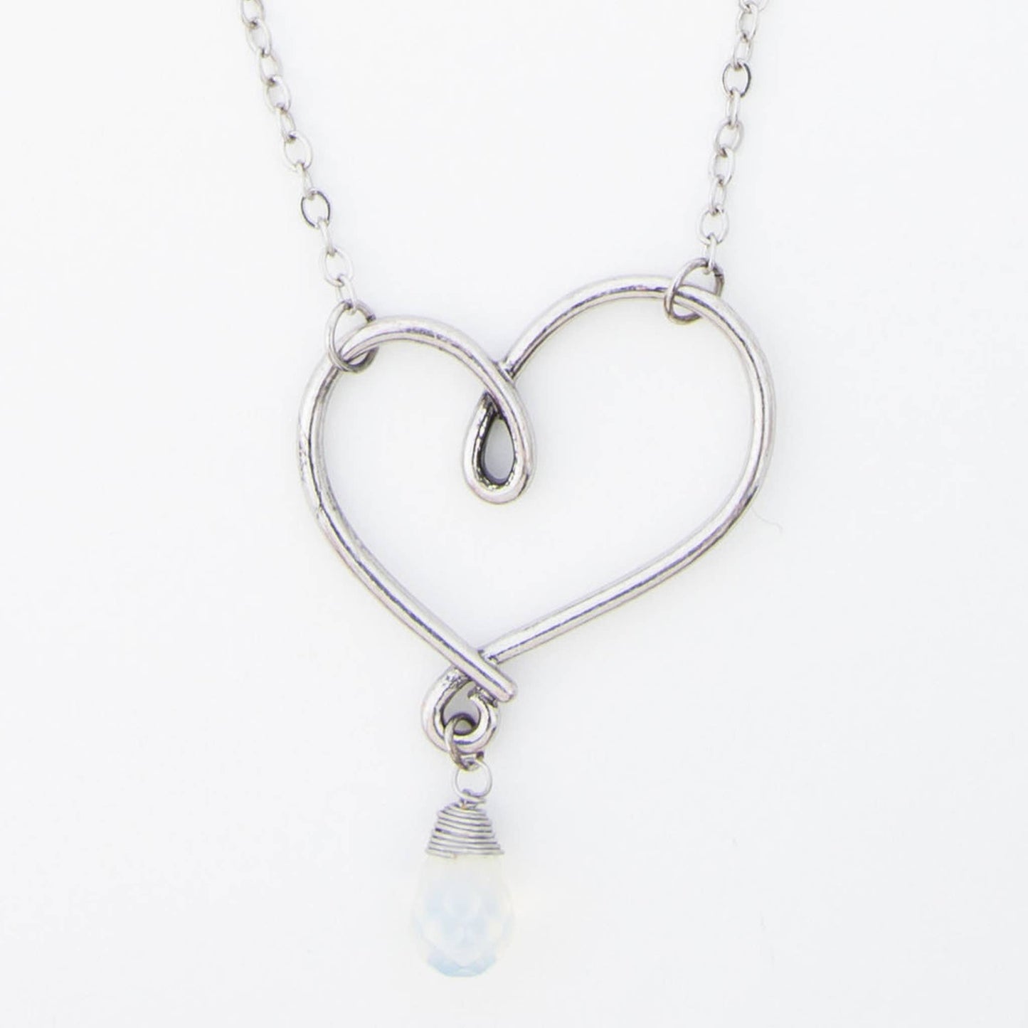 Ellyn Wire Wrapped Heart 18" Silver Pendant Necklace