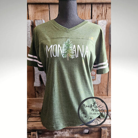 Montana Olive Baseball V-Neck Tee