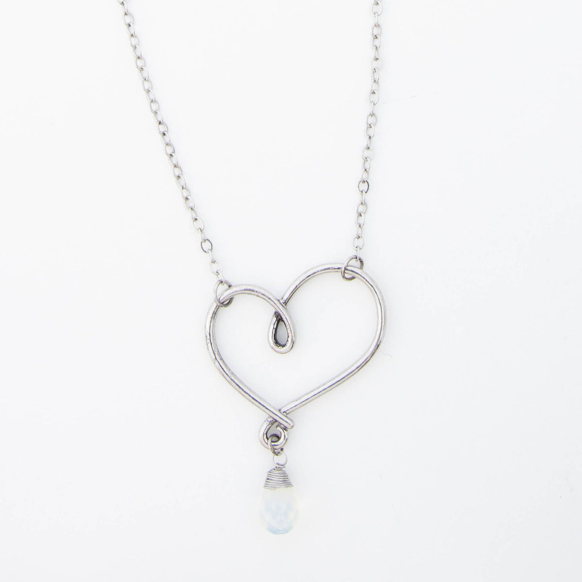 Ellyn Wire Wrapped Heart 18" Silver Pendant Necklace