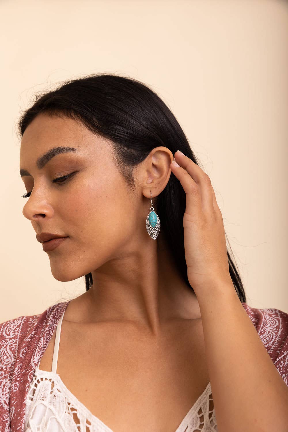 Vintage Engraved  Soleil Turquoise Earrings