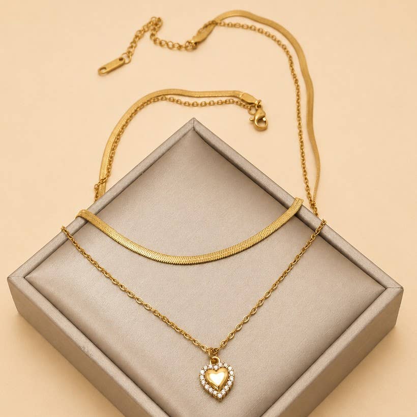 Gold Layered Sparkle Heart Necklace