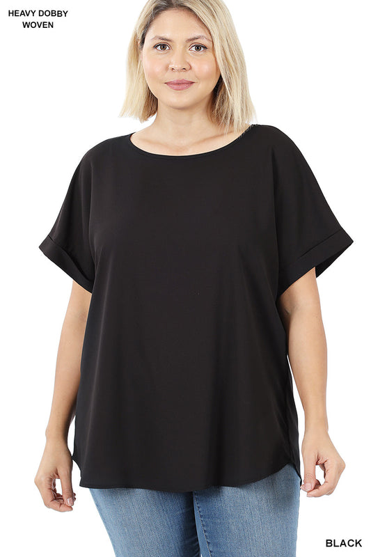 Rolled Sleeve Boat Neck Top