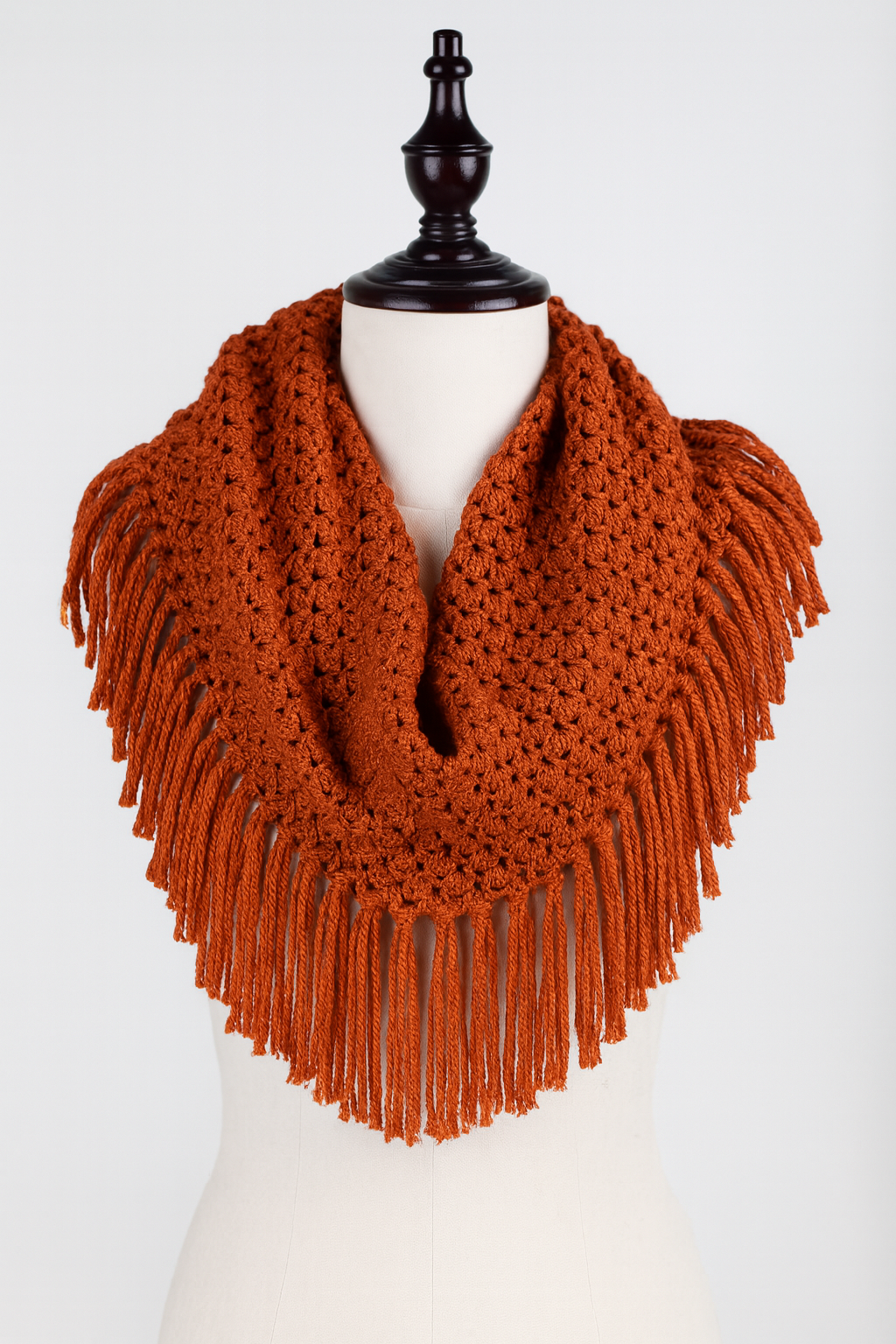 Rust Tube-Style Scarf with Fringe